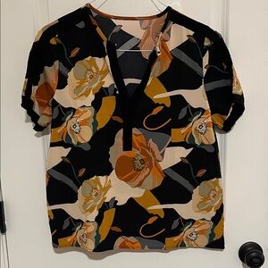 SHEIN Black and Orange Floral Blouse